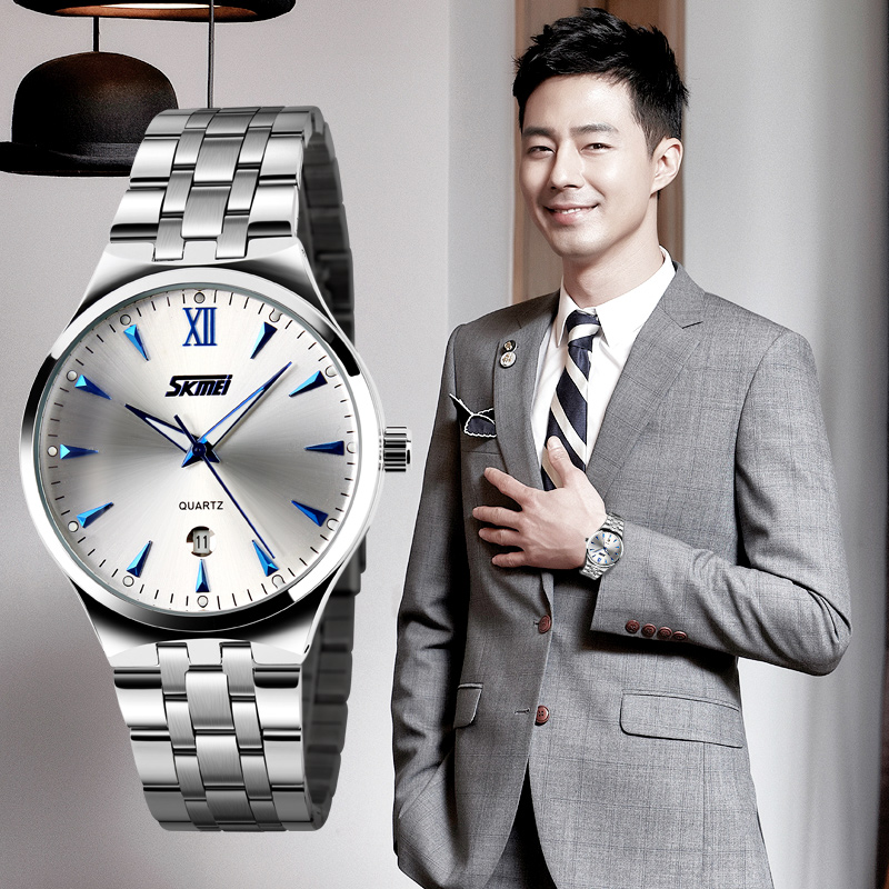 SKMEI  Couple Watches Men/Women Watches Stainless Steel Quartz Calendar Business Quartz Watch Gifts