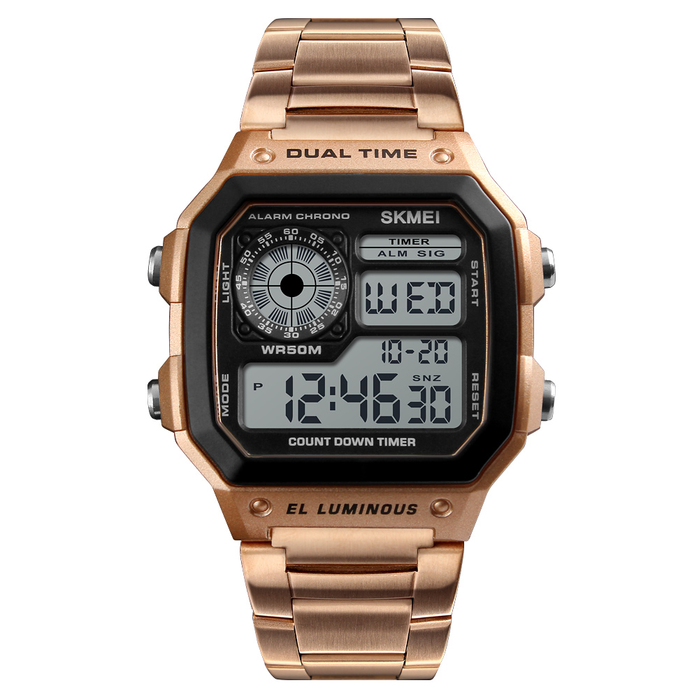 SKMEI Men Sports Watches Count Down Waterproof Quartz Watch Stainless Steel Fashion Digital Watches Business Watches