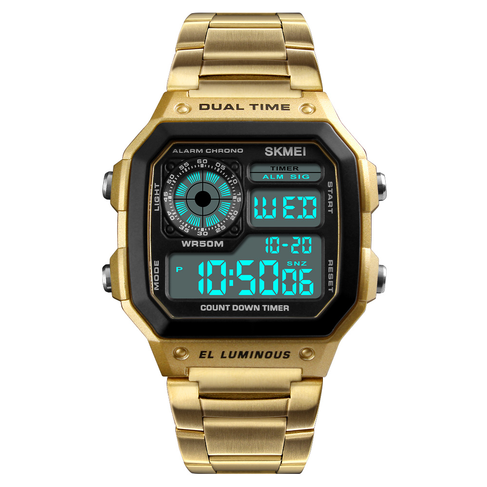SKMEI Men Sports Watches Count Down Waterproof Quartz Watch Stainless Steel Fashion Digital Watches Business Watches