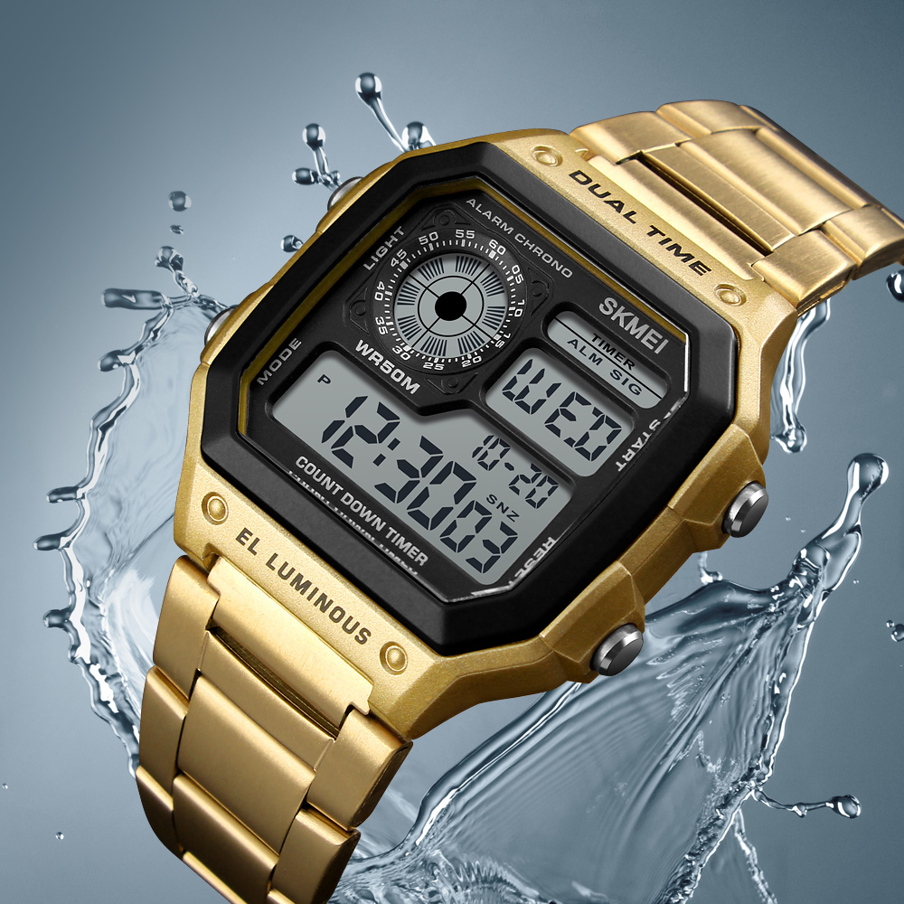 SKMEI Men Sports Watches Count Down Waterproof Quartz Watch Stainless Steel Fashion Digital Watches Business Watches