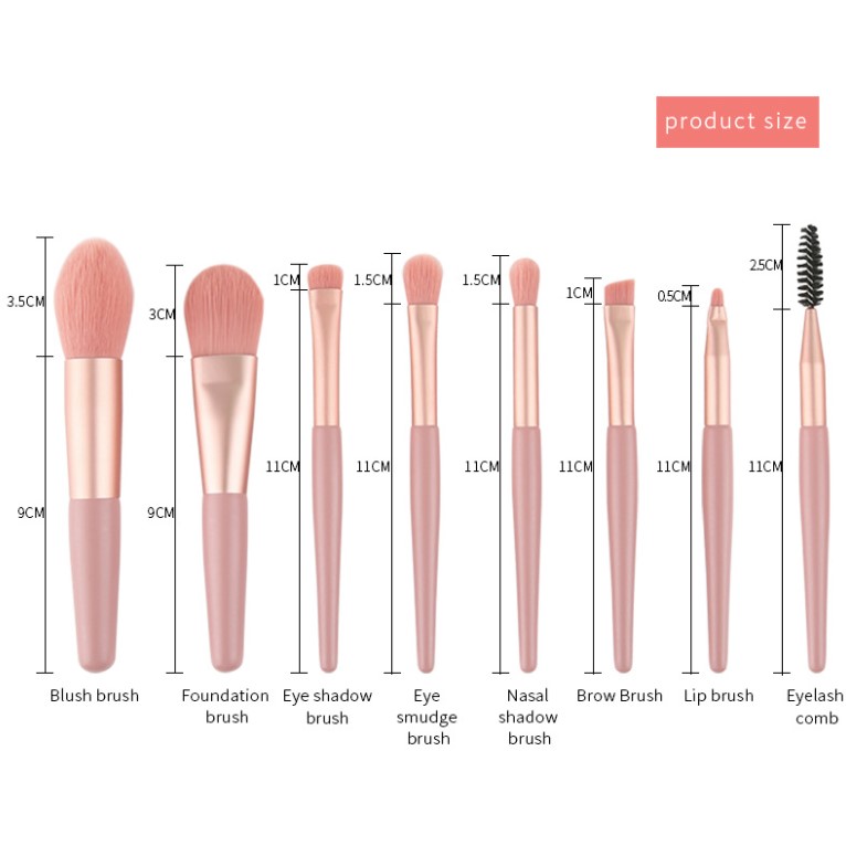8Pcs Set  With Bag Makeup Brushes Sets Eye Shadow Foundation Powder Eyelash Lip Concealer Blush Travel Portable Soft Make Up Brush Sets