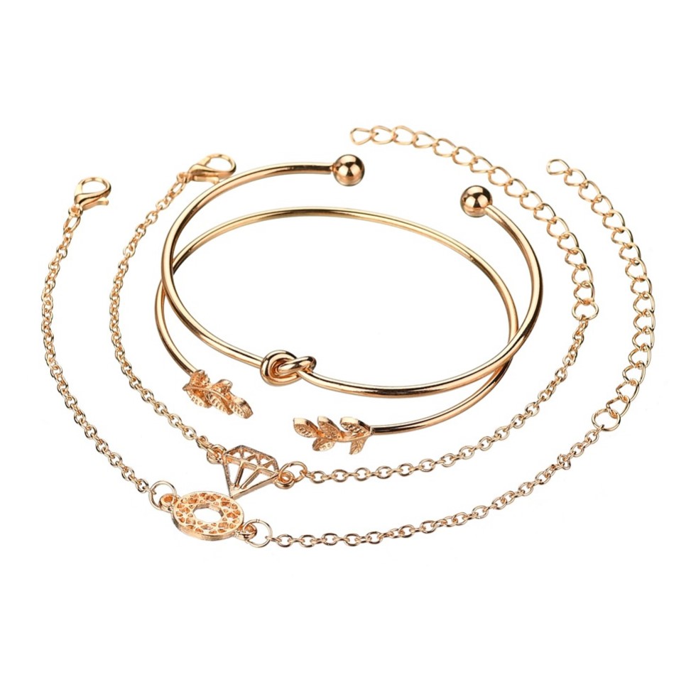 4pcs/set Women Bracelets Bohemia Leaf Round Women Simple Geometric Jewellery Girl Gifts Jewelry