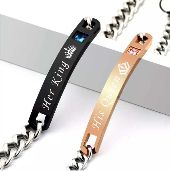 2pcs Fashion Couple Chain Bracelets Her King and His Queen Bracelet Creative Bracelets for Men Women Couple Jewelry Party Anniversary Gift
