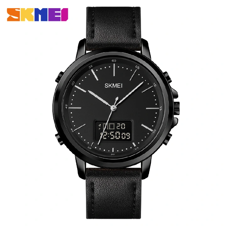 SKMEI Dual Display Casual Men Sports Watches Digital Watches Leather Strap Waterproof Quartz Watches Business Watches