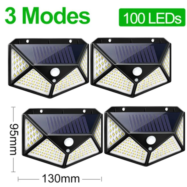 4PCS 100 LED Solar Light Outdoor Lamp Powered Sunlight Waterproof PIR Motion Sensor Light Decoration
