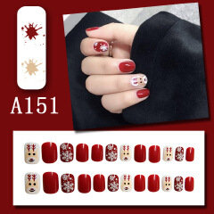 24pcs Fake Nails Reusable Stick On Nails Press on Full Cover False Nail Tips with Jelly Stickers Makeup Accessories