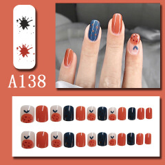 24pcs Fake Nails Reusable Stick On Nails Press on Full Cover False Nail Tips with Jelly Stickers Makeup Accessories