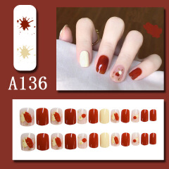 24pcs Fake Nails Reusable Stick On Nails Press on Full Cover False Nail Tips with Jelly Stickers Makeup Accessories