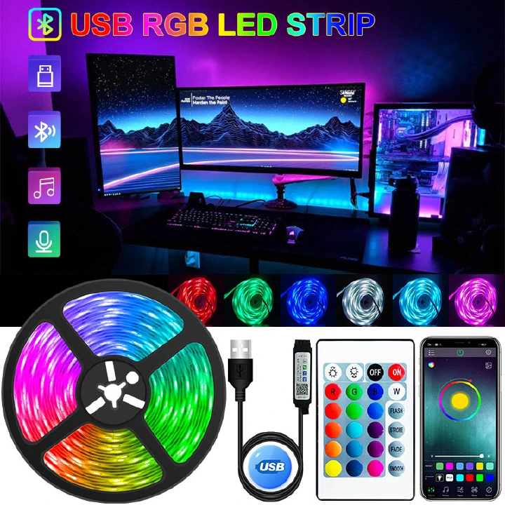 5M/10M LED Light Strip Light USB LED RGB Lights Flexible LED Lamp Tape Ribbon Tape Diode DC With IR Remote Controller