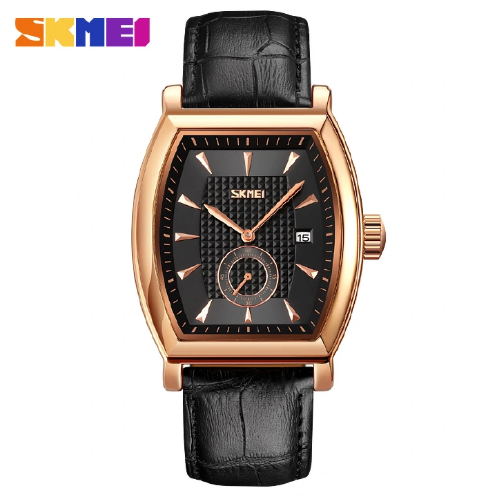 SKMEI Top Brand Luxury Genuine Leather Strap Business Mens Watches Waterproof Quartz Date Time Wristwatches
