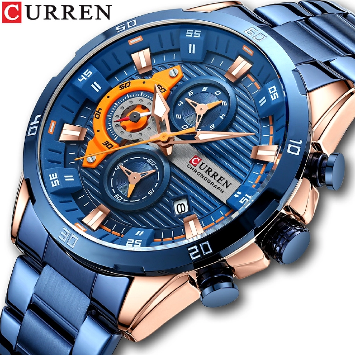 CURREN 8402 New Chronograph Men Watches for Sport Casual Stainless Steel Luminous Wristwatches for Male Creative Design Quartz Clock