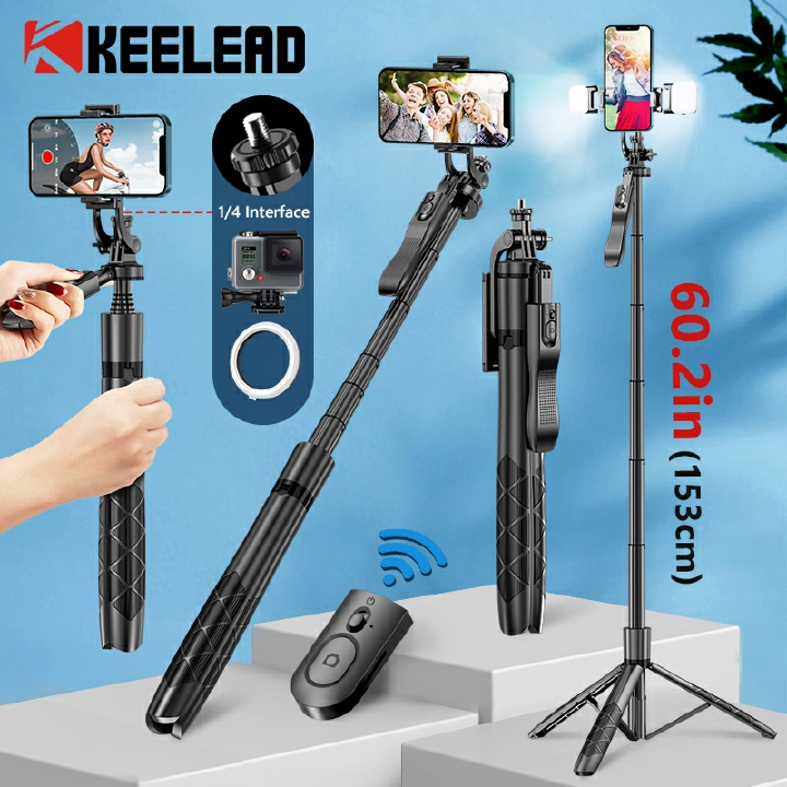 New Arrival 1.5M Wireless Selfie Stick Tripod Stand Foldable Monopod for Gopro Action Cameras Smartphones Balance Steady Shooting Live
