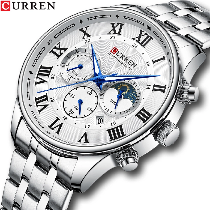CURREN 8427 Casual New Men's Watches with Date Classic Chronograph Stainless Steel Wristwatches with Luminous Hands Male Clock