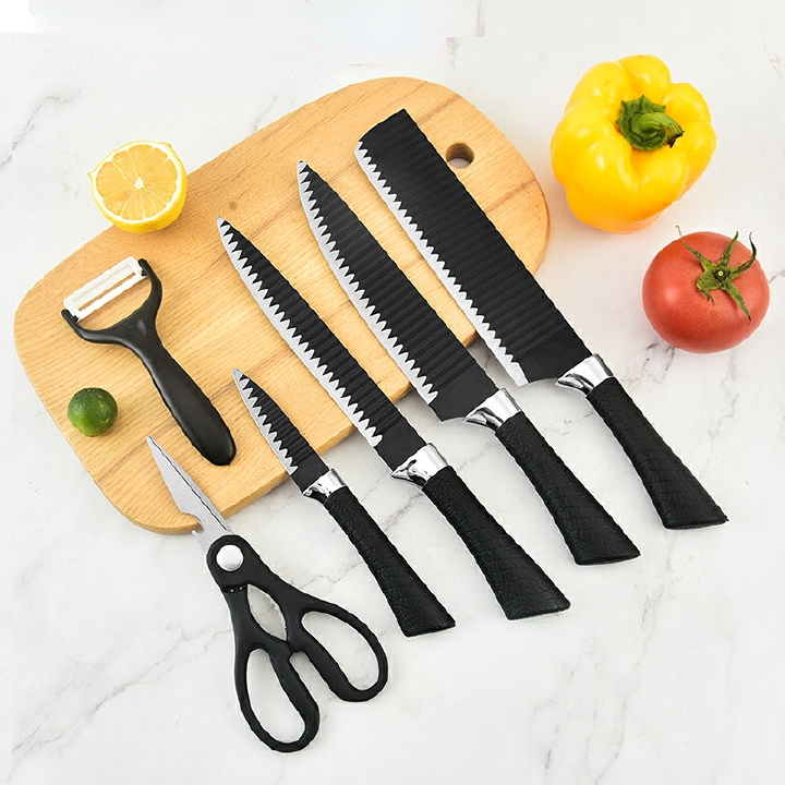 6 Pcs/Knife Sets 1.2mm Kitchen Knives Cutters Kitchen Scissors Stainless Steel Knives Multifunctional Cutter Meat Vegetables Fruit Cutters