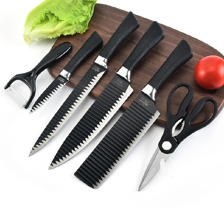 6pcs Kitchen Knives Sets Chef Slicing  Knife Sets  Meat Cleaver Fruit Knife Peeler Scissors Stainless Steel Cooking Set Tools