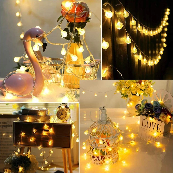 5M/10M Ball LED String Lights Outdoor Ball Chain Lights Garland Lights Bulb Fairy Lights Party Home Wedding Garden Decor