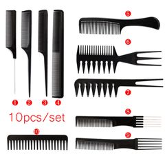 New 10Pcs Black Professional Combs Hairdressing New Tail Comb Carbon Anti Static Comb Hair Cutting Comb Free Storage Bag Black-10PCS