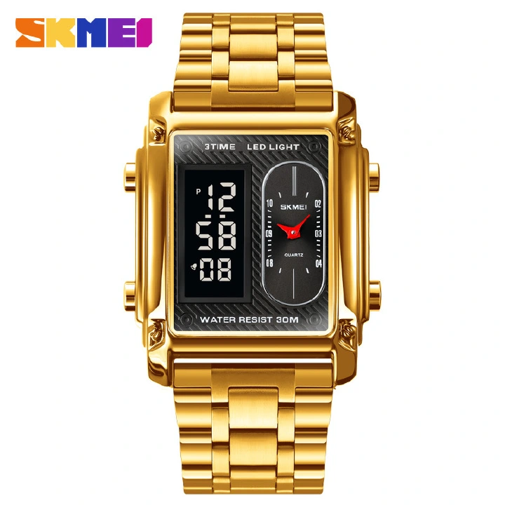 SKMEI Fashion 3 Time Display Mens Watches Quartz Digital Waterproof Chrono Alarm LED Electronic Wristwatch Men Watch Clock Male