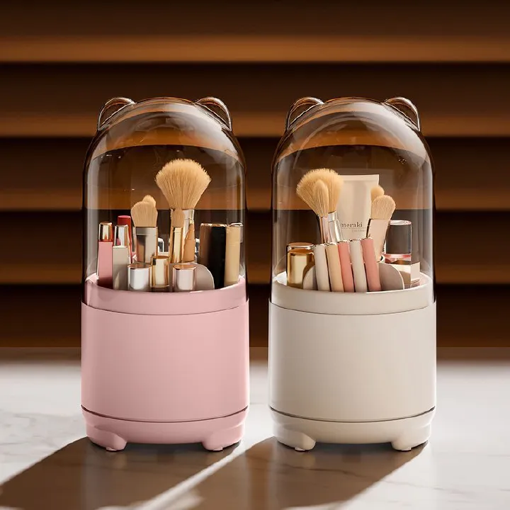 New Arrival 360° Rotating Desktop Makeup Box Makeup Brushes Holder Brush Storage Box Portable Cosmetic Storage Box  Cosmetic Organizer Lipstick Eyebrow Pencil Eye Shadow Holder Dresser Shelf