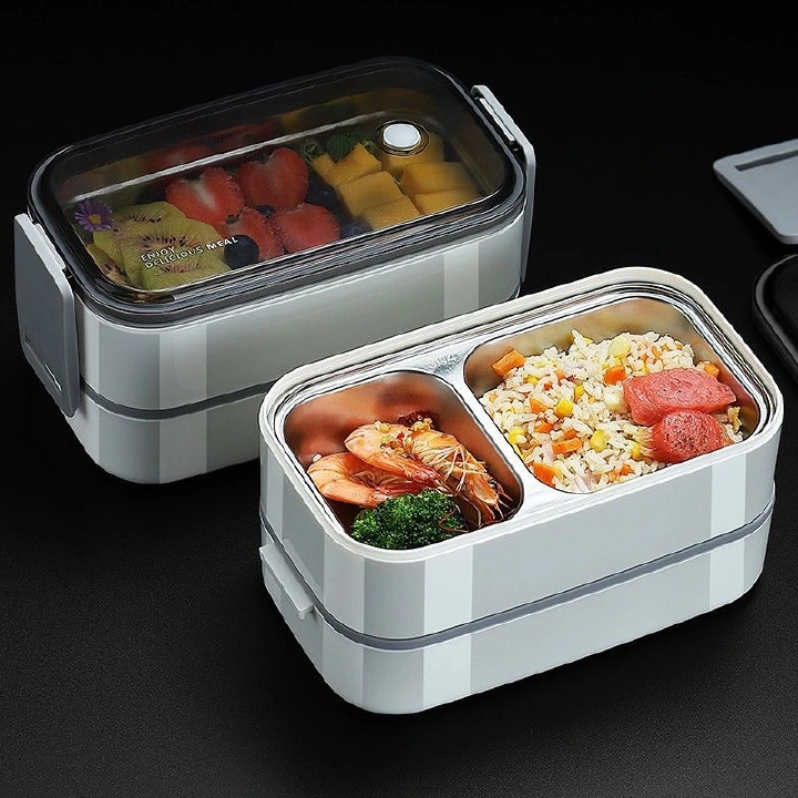 304 Stainless Steel Lunch Box for  School Office 1/2 Layers Microwavable portable Grids bento Food Storage Containers