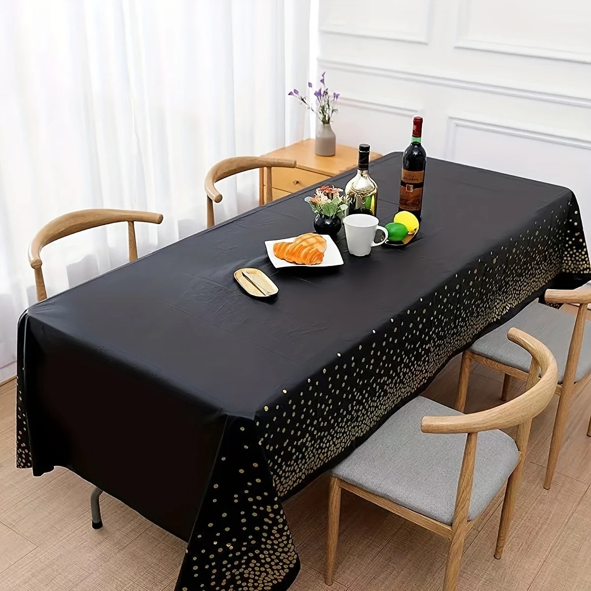 54" x 108"/137cm x 274cm PEVA Tablecloths for Rectangle Tables Disposable Table Cloths Covers Gold Dot Confetti Parties Wedding Bridal Shower