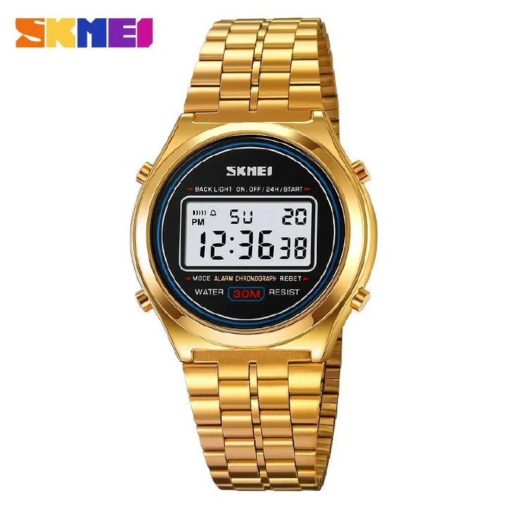 SKMEI 2146 Back Light Display Stopwatch Digital Sport Watches Stainless Steel Men Waterproof Date Alarm Wriswatch