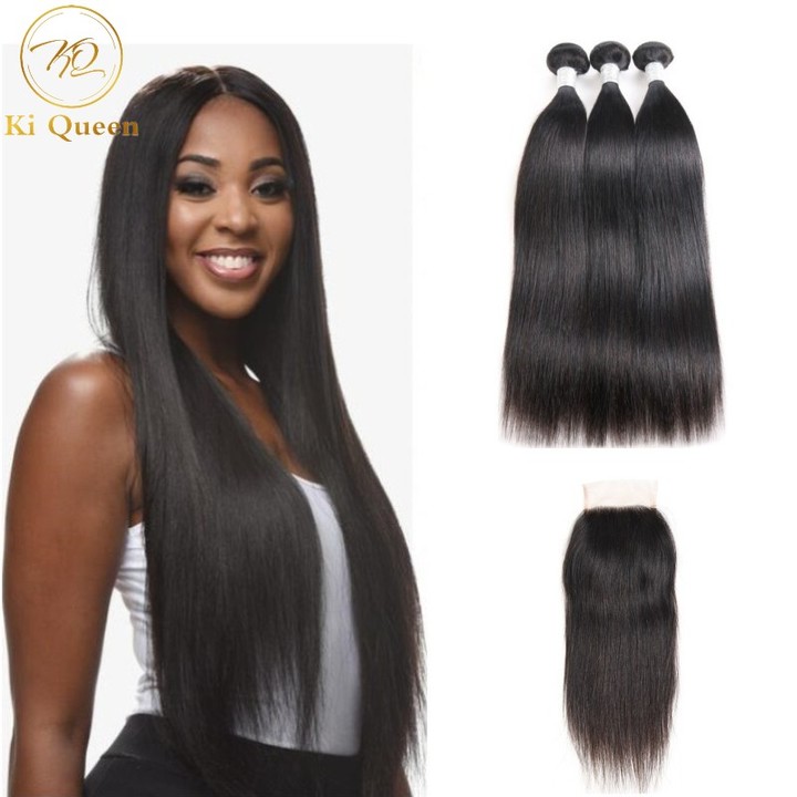 3 Bundles Hair Weave With 4x4 Lace Closure Brazilian Remy Hair