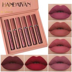 6Pcs HANDAIYAN Brand Waterproof Non Stick Matte Lipstick Long Lasting Lip Gloss Makeup 6 colors