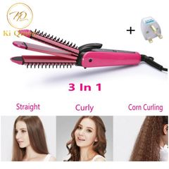 3 in 1 Hair Straightener Curling Irons Corn Curling Straightening Irons Hair Styling Tools Beauty red one size