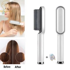 2 In 1 Straight Comb Curling Irons Hair Straightener White one size