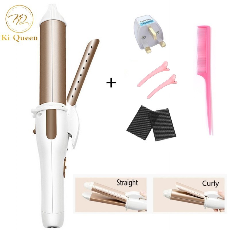 2 In 1 Curling Iron Hair Straightener Gold+6 GiftsGold,one size