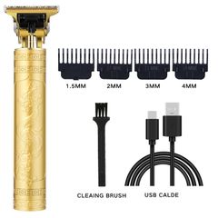 Men Professional Hair Trimming Hair Clipper Fashion Hair Shaving Tools+6 Gifts-Black Gold one size
