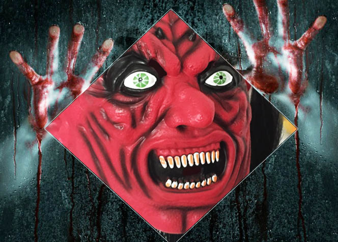 Horror Funny Satan Devil Latex Mask with Wig Ox Horn for Masquerade Halloween Party Bar
