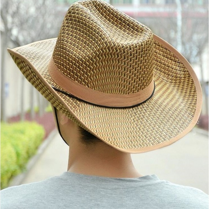 Men HAT Visor SUN Shade Beach Hat Large Brim Outdoor Fishing Straw Hat Male