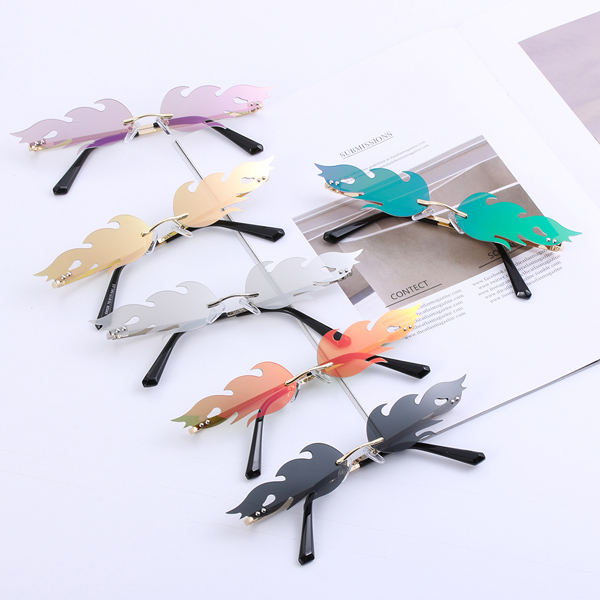Fashion Flame Sunglasses Rimless Wave Sun Glasses  UV Eyewear Narrow Sunglasses