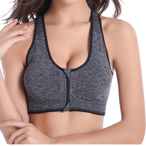 New Women Zipper Push Up Sports Bra Padded Breathable Sports Tops