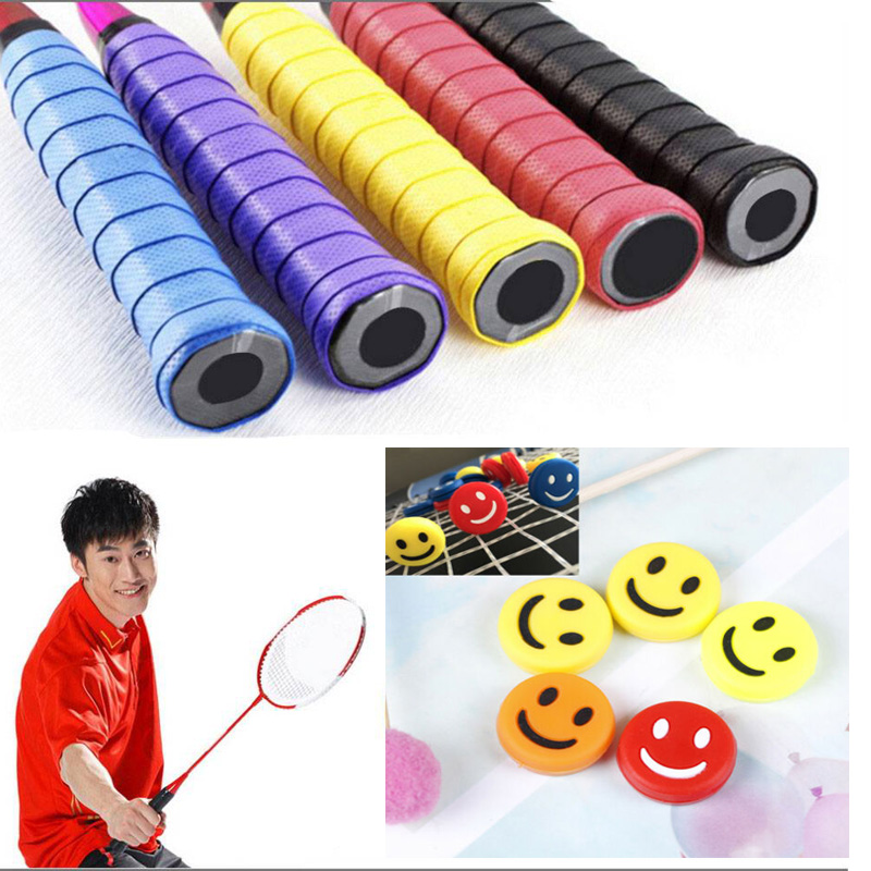 5PCS Anti-Slip Tennis Badminton Racket Overgrips Absorbent Grip + Tennis Racquet Vibration Dampeners