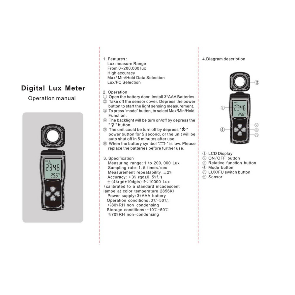 Outdoor Tool Luxmeter Digital Light Meter Lux Meter Photometer