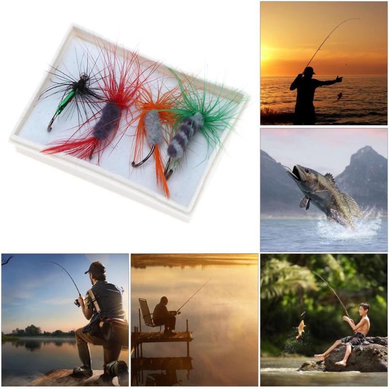 4pcs Insect Fly Fishing Lures Artificial Bait Feather Lures Fly Fishing Hooks Tackle