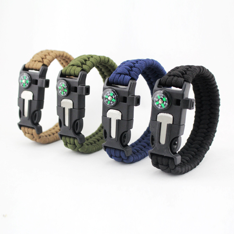 Compass Flint Fire Starter Whistle Scraper Gear Kits Paracord Survival Bracelet