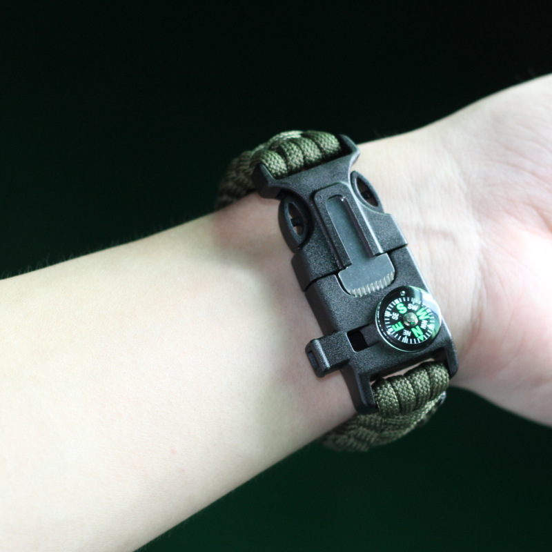 Compass Flint Fire Starter Whistle Scraper Gear Kits Paracord Survival Bracelet
