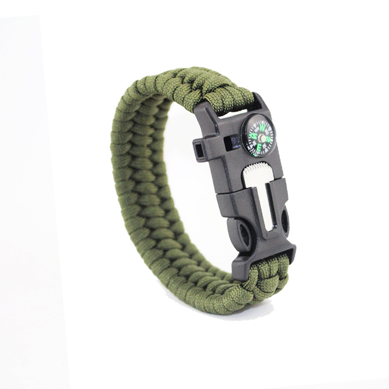 Compass Flint Fire Starter Whistle Scraper Gear Kits Paracord Survival Bracelet