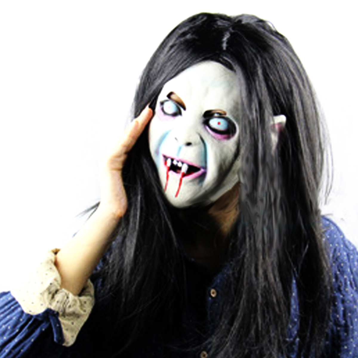 Outdoor Horror Grudge Ghost Sadako Mask Headgear Halloween Masquerade Latex Ghost Mask for Women Men