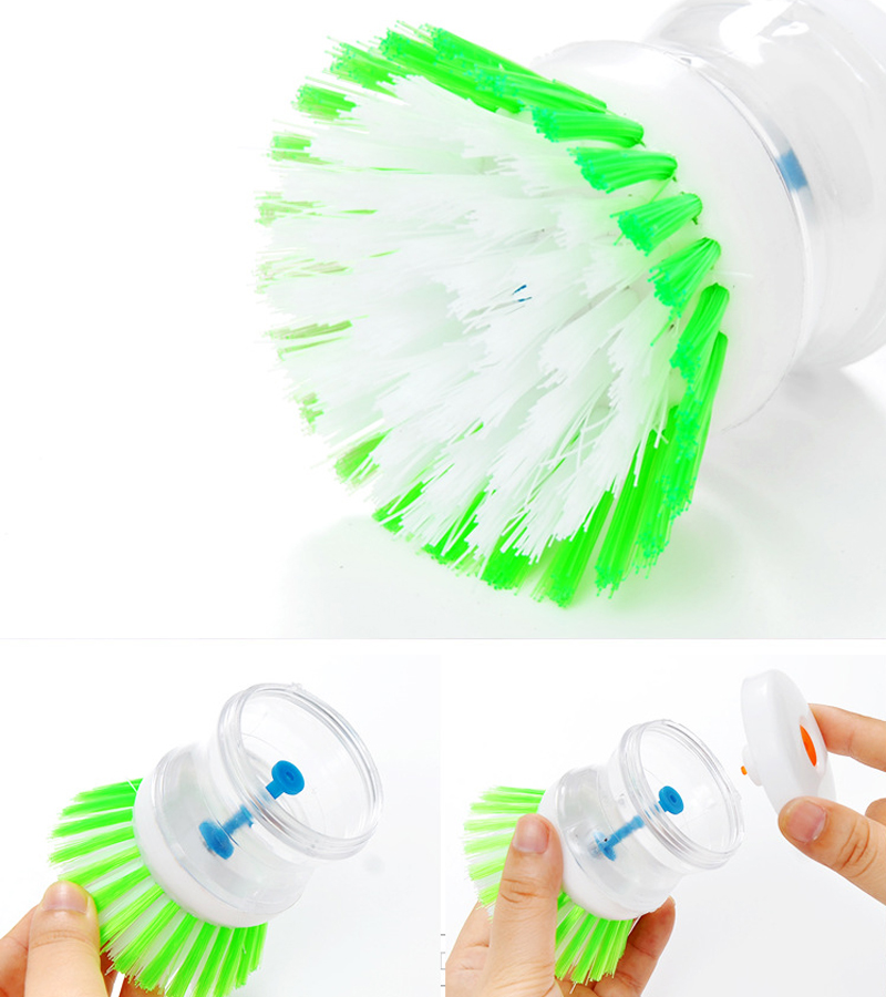Dish Brush with Washing Up Liquid Soap Dispenser Kitchen Utensil Pot Clean Brush
