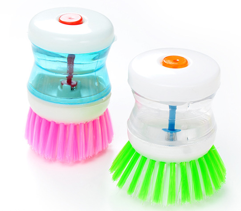 Dish Brush with Washing Up Liquid Soap Dispenser Kitchen Utensil Pot Clean Brush