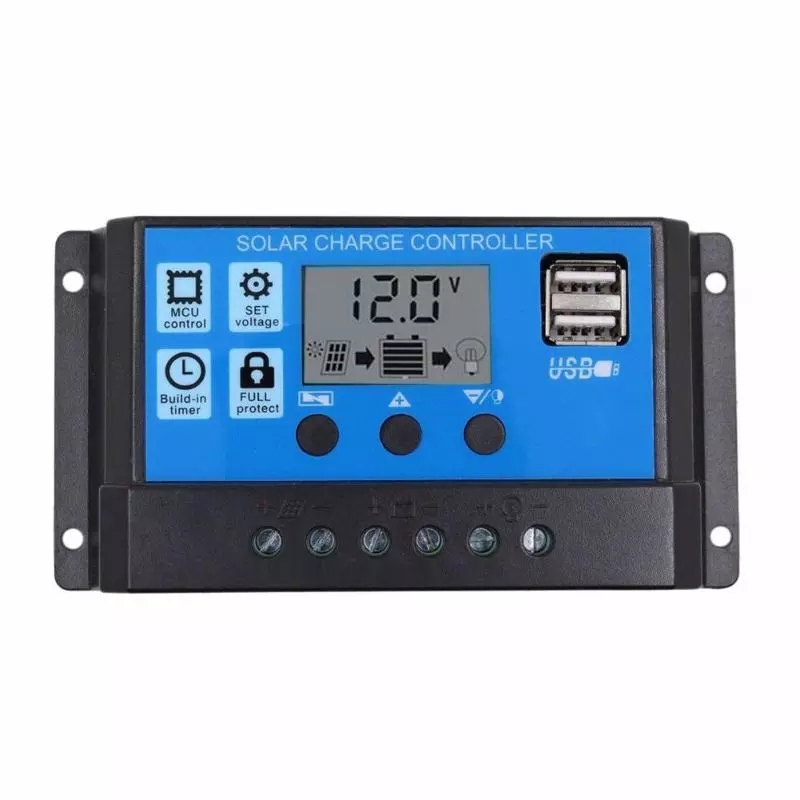 Outdoor Solar Charge Controller 12V/24V Auto PWM 5V Output Solar Panel Battery Controller Regulator