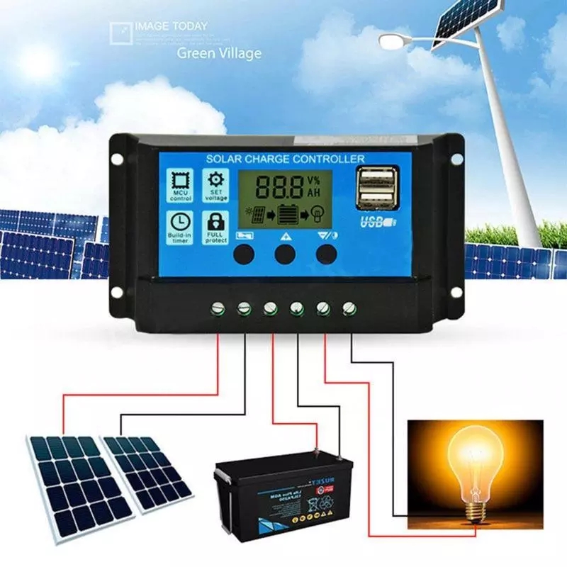Outdoor Solar Charge Controller 12V/24V Auto PWM 5V Output Solar Panel Battery Controller Regulator
