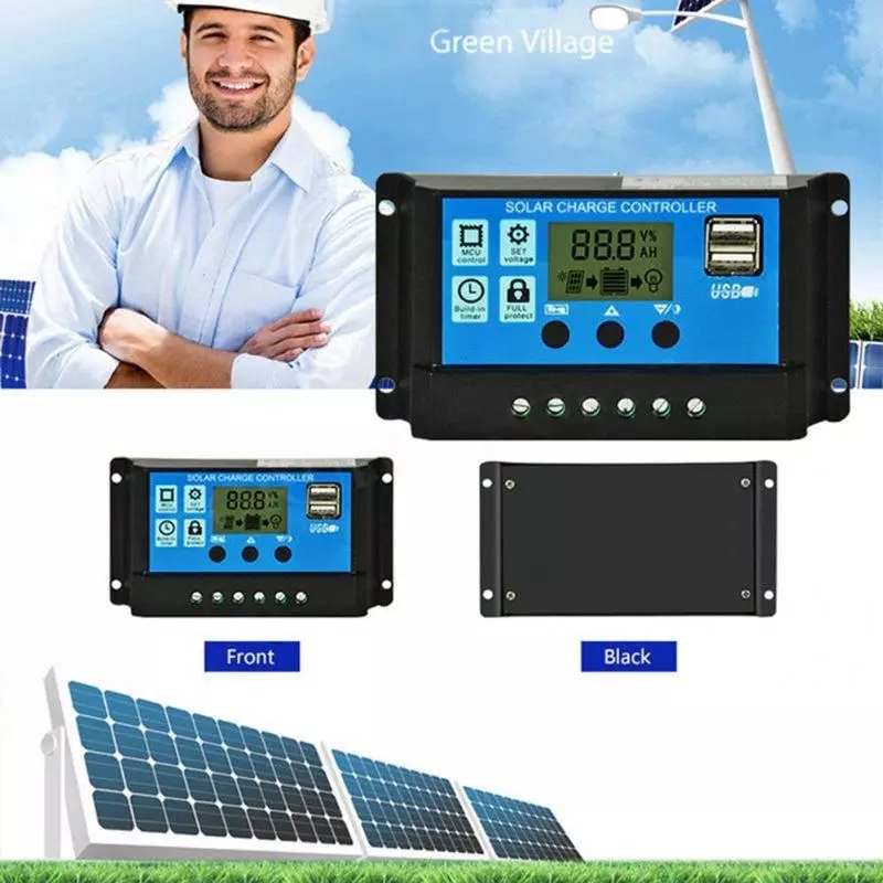 Outdoor Solar Charge Controller 12V/24V Auto PWM 5V Output Solar Panel Battery Controller Regulator