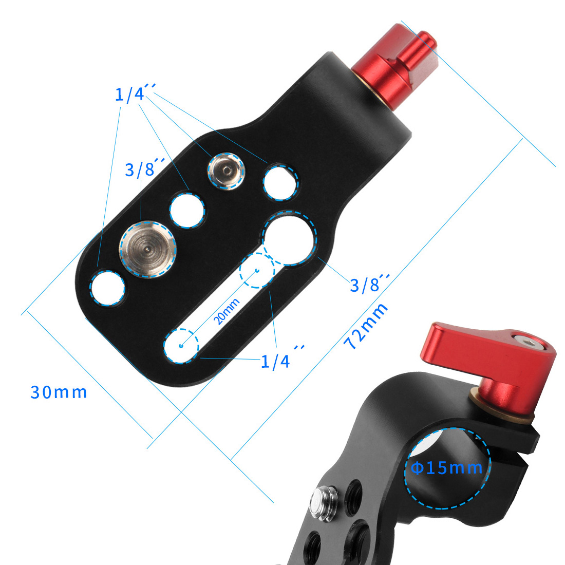 New Aluminum Alloy Quick Release Plate 15mm Rod Clamp for 1/4" 3/8" Cheese Plate Bracket Camera Rig Clamp Microphone Stand