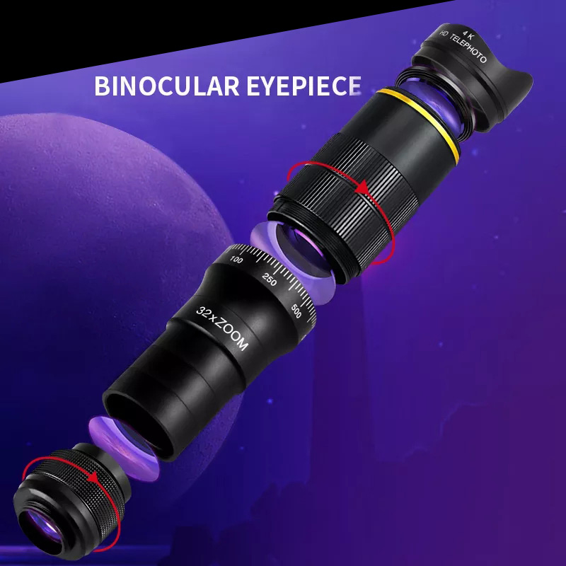 New Outdoor 32x Super Telephoto for Smartphone Mobile Phone Camera Lens 4K Zoom Monocular with Tripod Long Range Telescope